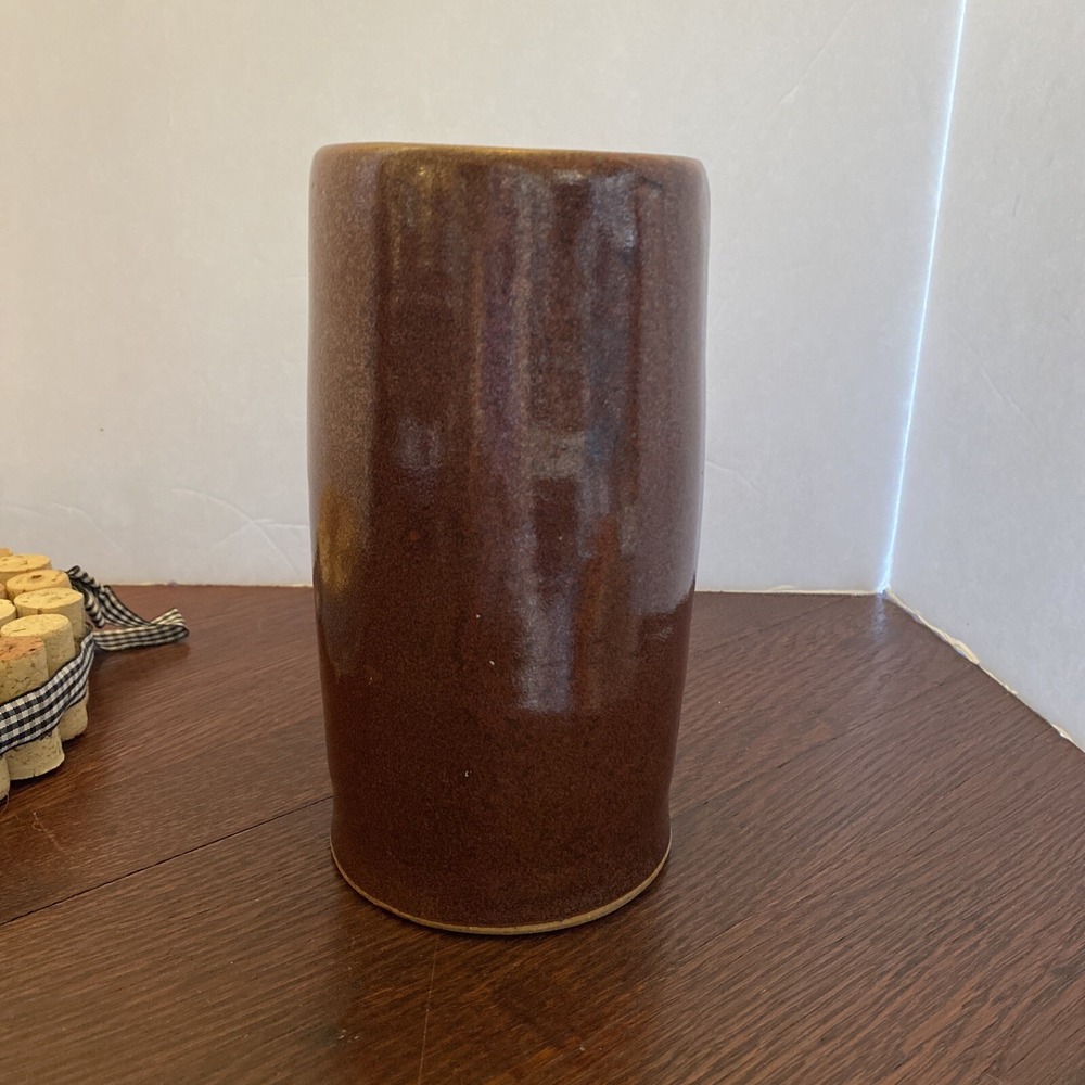 Art Pottery Vase Brown Black Variety  Glazed Artist‎ Initials